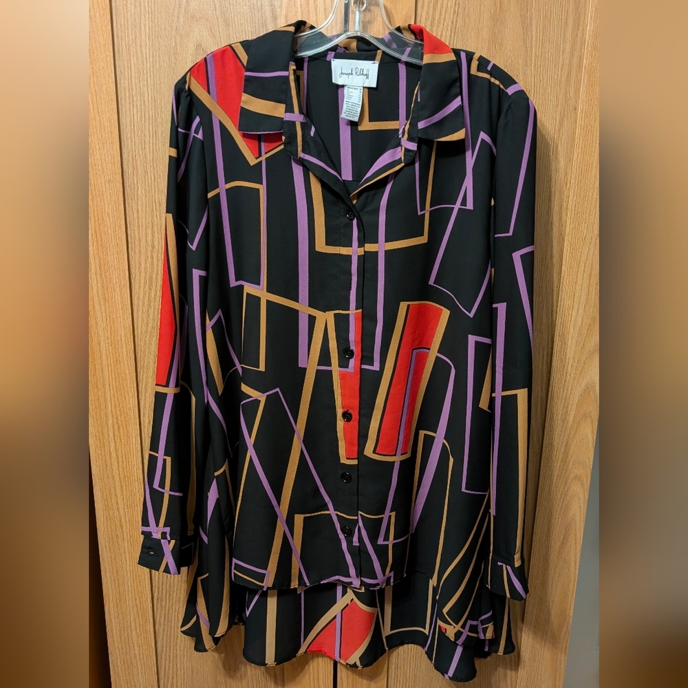 Joseph Ribkoff Black/Multi Geometric Print Blouse Style 213268